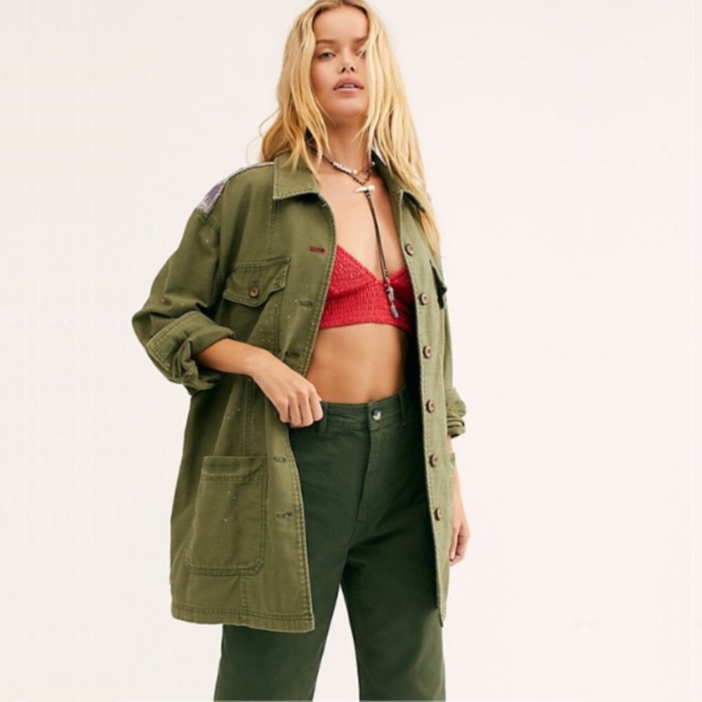 SOLD Free People Spruce Military Shirt Jacket Army - Picture 2 of 6